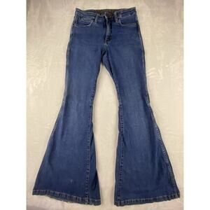 Wrangler Women's Blue Flared Bell Bottom Denim Jeans, Distressed, Western, 26x36